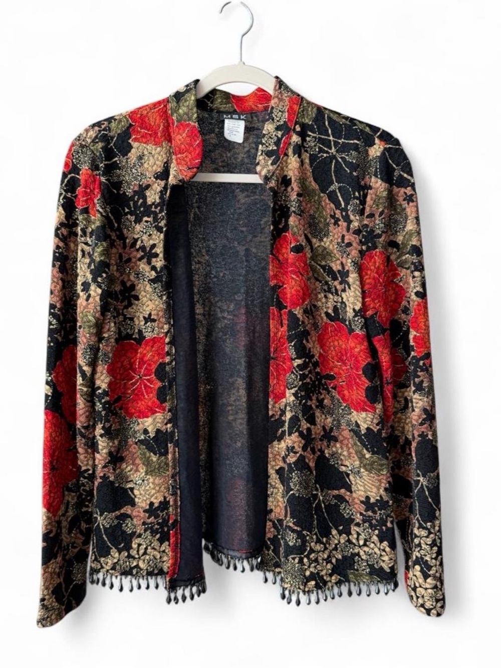 MSK Black Floral Open-Front Cardigan with Red Blooms